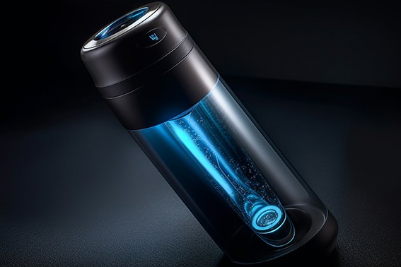 Shiny glass bottle with blue liquid glowing bright generated by AI photo