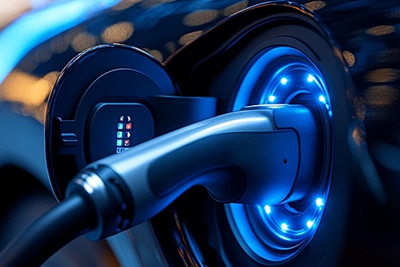 Close-up sleek EV charging plug showcasing its advanced high tech design